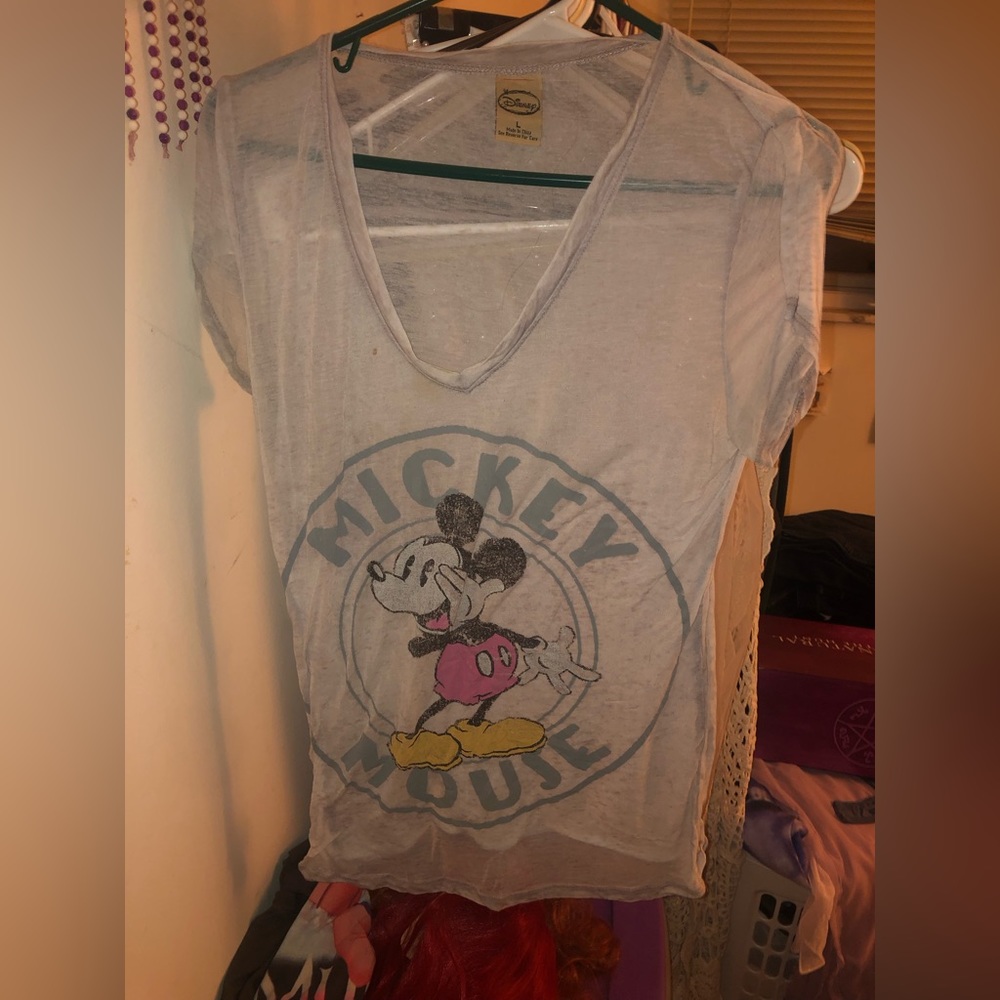 WOMEN'S L DISNEY LIGHT GRAY VINTAGE-STYLE MICKEY MOUSE T-SHIRT